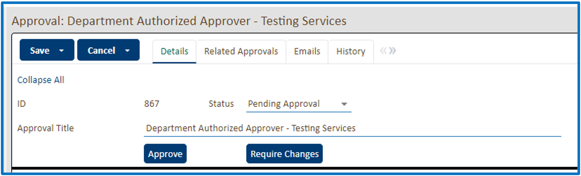 The top of the record will provide "Approve" or "Require Changes" 