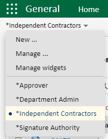 IC Dashboard dropdown