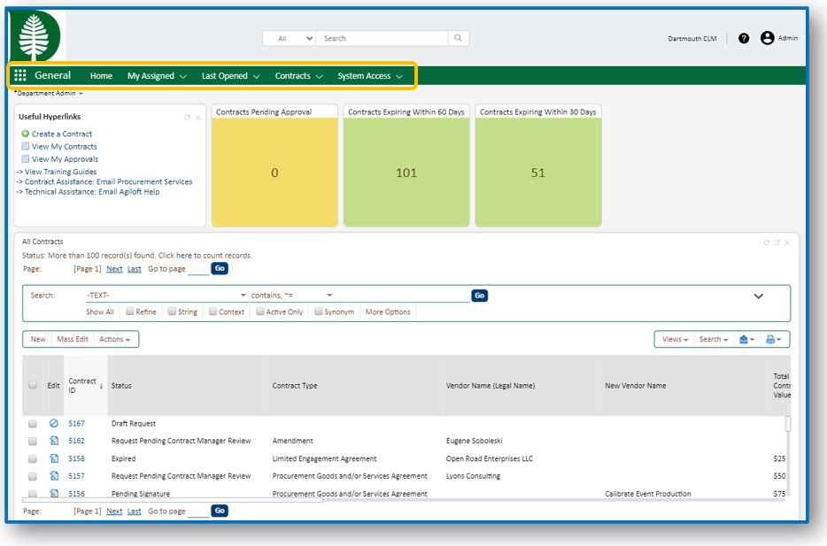 CMS Default Dept Admin Landing Page & Dashboard