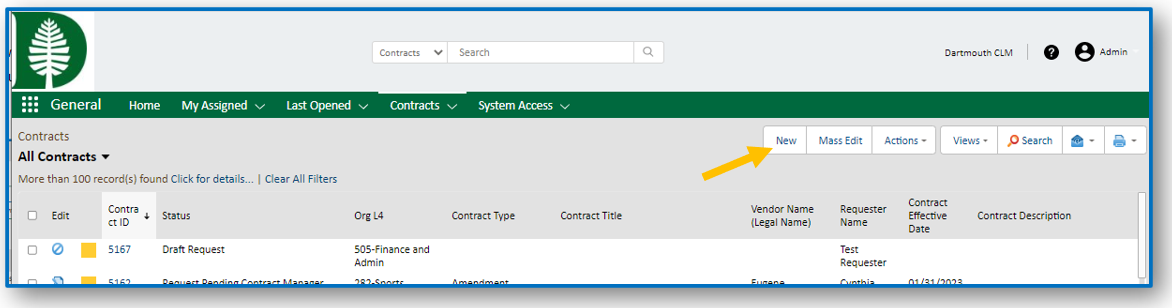 Contracts table to access contract records