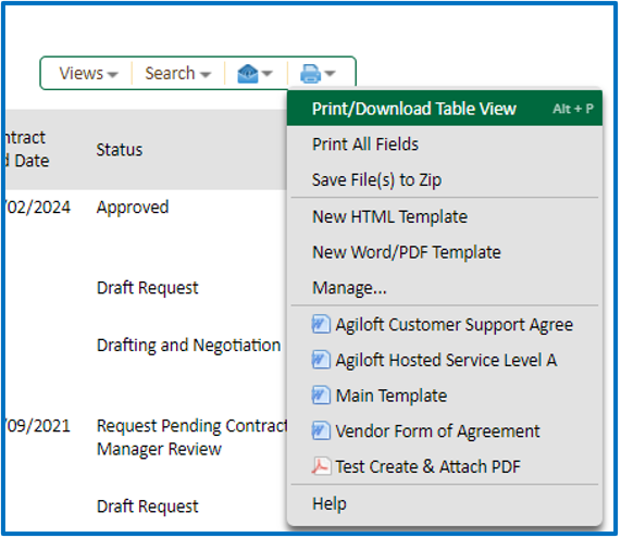 Print/Download Table View