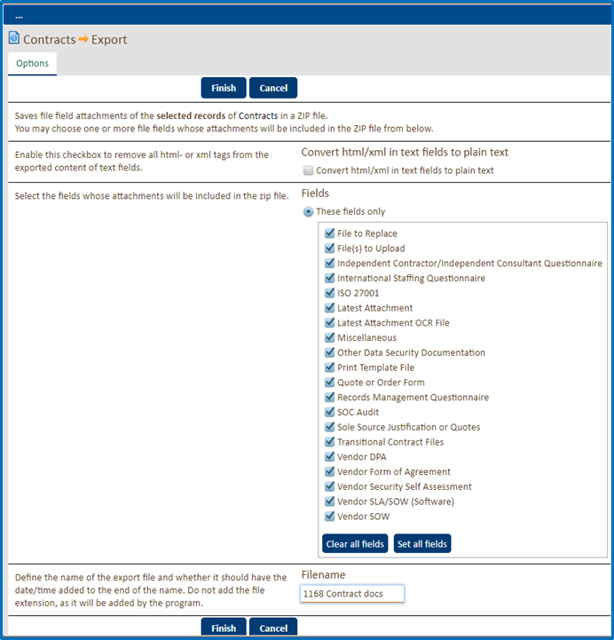 Select Document Types to Export