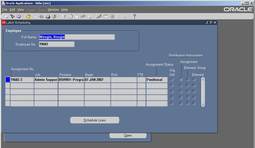 Labor Schedule Screen