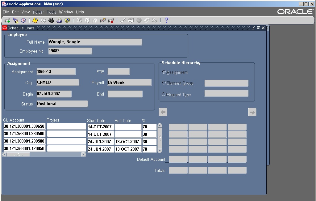 Labor schedule entry screen