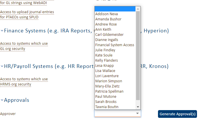 Approver list of values with generate approval