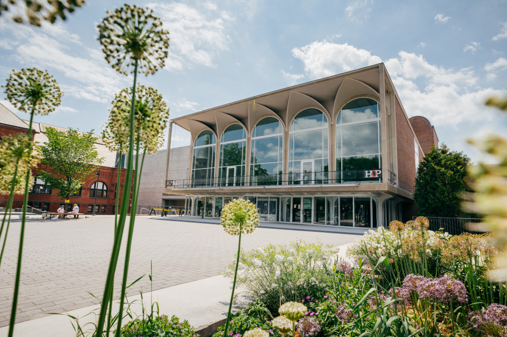 Spring blooms in front of the Hopkins Center for the Arts